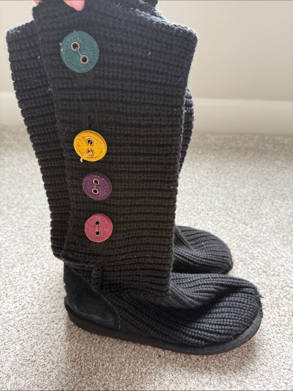 Ugg Black Knit Boots with Colorful Buttons